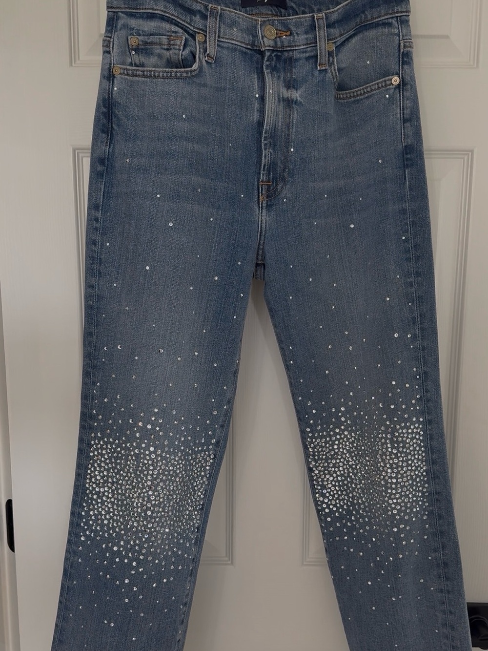7 For All Mankind Blue Skinny Jeans with Rhinestone Studs
